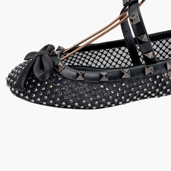 Valentino Garavani Rockstud Mesh Crystal Ballet Flats Black Size 37.5 US 7.5 - Picture 8 of 15